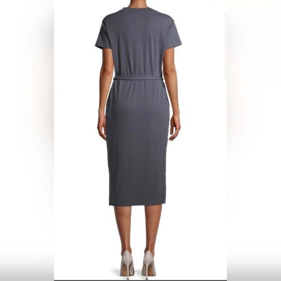 Time and Tru Long Midi Short Sleeve Belted Gray Side Splits Dress Large - Picture 4 of 9